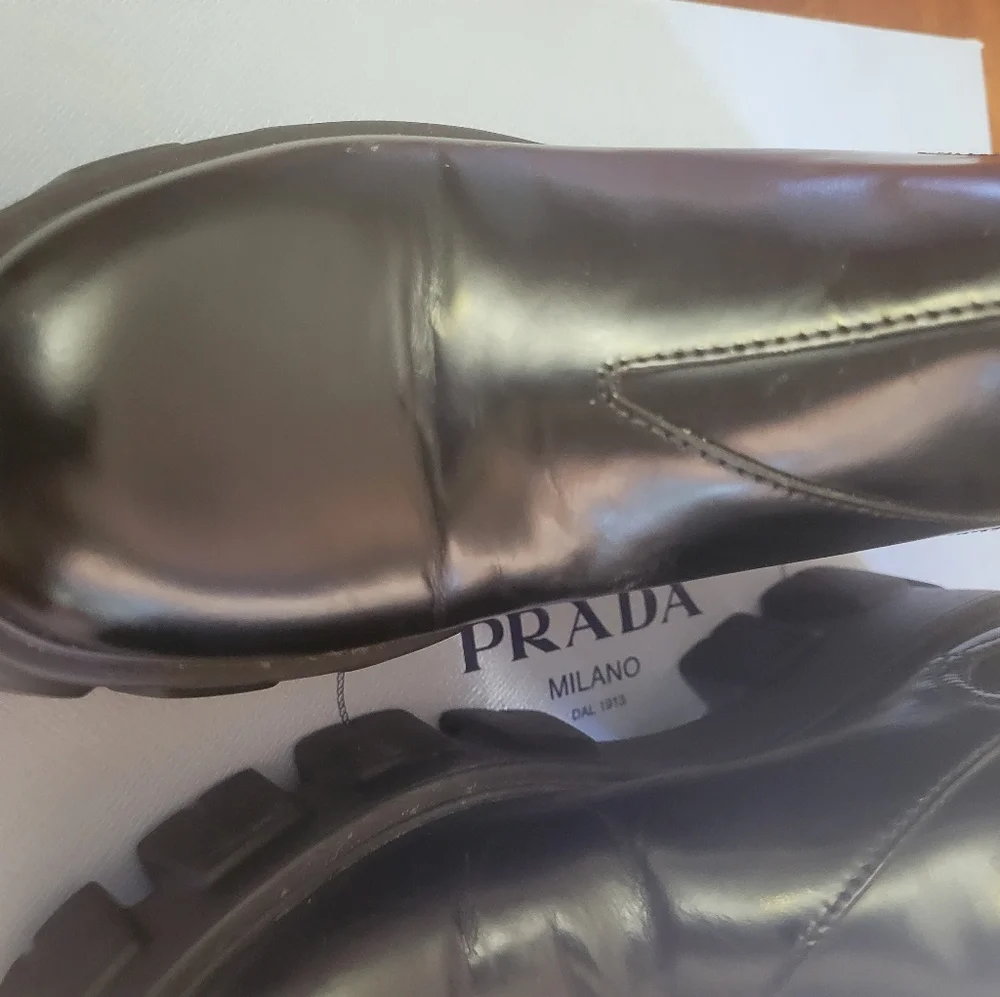Prada Black Leather Chunky Lug-Sole Chelsea Ankle Boots - Picture 7 of 10